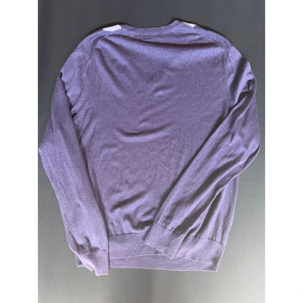 Banana Republic Men Purple Argyle Silk Cashmere Blend Sweater XL Y2K Preppy Golf